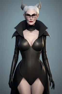 Carmen Dell`orifice as evil queen in black leather, leather, busty, cleavage, angry, stern look. character design by cory loftis, fenghua zhong, ryohei hase, ismail inceoglu and ruan jia. unreal engine 5, artistic lighting, highly detailed, photorealistic, fantasy