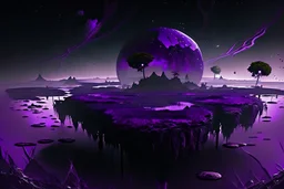 Floating Islands, Dark Purple and Black Night Sky, Stars, Space, Distant Alien Planets, Numerious Islands, Dead Grass, Dense Purple Fog, Standing on Island, First Person View