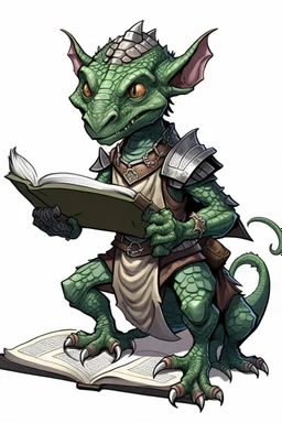 kobold from dungeons and dragons, grey diamond - shaped scales, big magic book