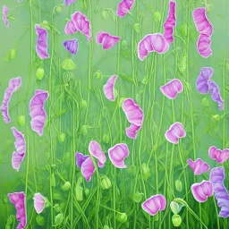 a detailed painting of sweet pea flowers, seamless pattern, oil on canvas, Figurative