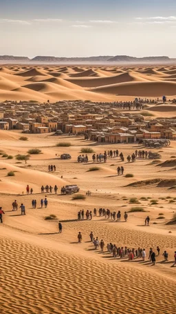 Vast villages in desert with people