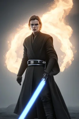 All Black Anakin Skywalker soldier, ghost, wearing high tech mask, white smoke, dark, rage, sorrow, high definition, ultra 8 k, volumetric lighting, blue fire, fog