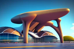 exterior view of an ant-shaped airport, spectacular, shocking, ultra quality, maximalist, 8k 3D