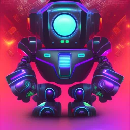 surprised robot black background neon colors