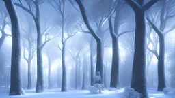 snow magic forest backdrop 3D hyper realistic in the night prospective