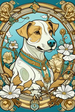 Jack Russell in the style of mucha