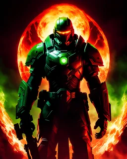 A Vivid, Double-Exposure Portrait Of The Doom Slayer's Silhouette Superimposed With The Image Of The Titan's Realm level from Doom 2016, Seamlessly Blending The Two Images To Create A Visual Representation Of Demonic Warfare.