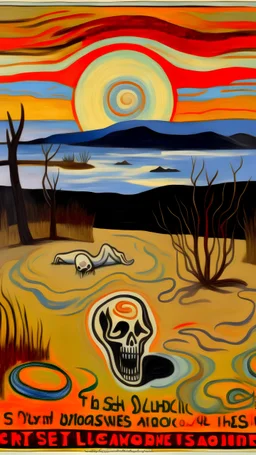 A sinister savanna with animal bones painted by Edvard Munch