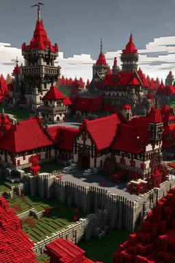 A dark red village with a vampire chateau designed in Ica stones