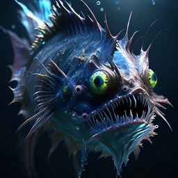 fluid ink angler fish creature, unreal engine 5, 8k resolution, photorealistic, ultra detailed