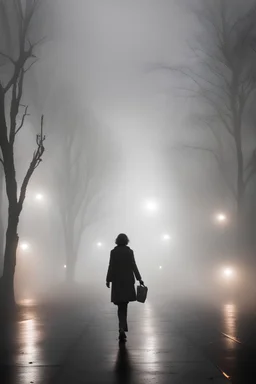 walking through lights and mist