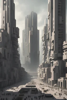 Massive city scale Totalitarian Socialist Utopia, with Brutalist architecture.