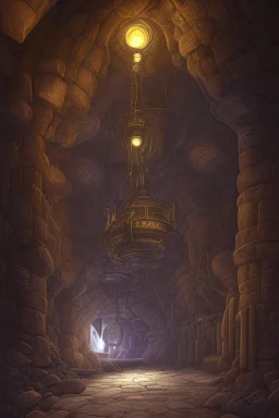 abstract, Moon like lamp in a dwarven mine underground, dungeon