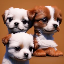 3d cute puppies, beautiful rich, shiny, intricate, gorgeous, ultrafine detail, hyperrealism, trending , sharp focus, intricate details, highly detailed, glowing, glitter,8k, golden, white