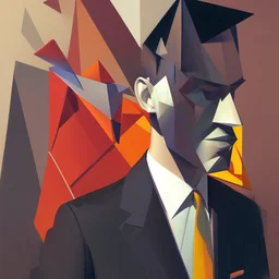 a painting of a man in a suit and tie, a cubist painting by Stanton Macdonald-Wright, Artstation, cubo-futurism, cubism, angular, constructivism