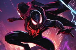 Miles morales in 8k solo leveling shadow artstyle, Crystal and Symbiote them, neon effect , dragon tattoos, close picture, full body, apocalypse, intricate details, highly detailed, high details, detailed portrait, masterpiece,ultra detailed, ultra quality