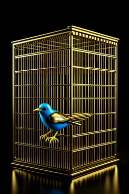babylon reprsented by gold twitter bird logo captured in a caged box in a box