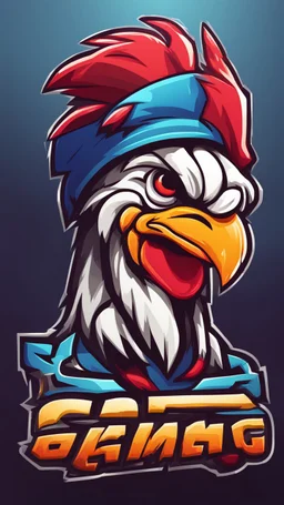 Create a bold and vibrant gaming logo featuring a chicken, with a dynamic composition, bright colors, and dynamic lighting