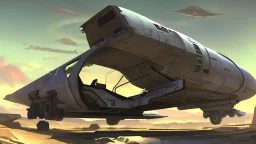 Sleek Cargo Spaceship Sitting In A Ruined Landscape