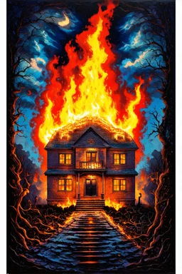 The Fire at the Mad House at the end of time; surrealistic modern art