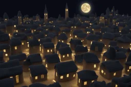 knitted city at night in moonlight