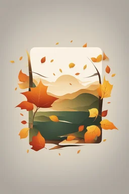 square logo , landscape with leaf fall, flying leaves