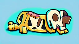 chibi-style bony animal rib bones pointing up, lying on the ground, cartoony, colorful, exaggerated, simplified,