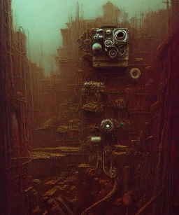 Camera., concept art, hyper detailed, beksinski, dan mumford, post-apocalyptic, oil on canvas