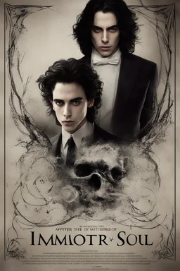 Movie Poster -- "Immortal Soul," Starring Paul Stanley as the evil vampire and Timothee Chalamet as Malcolm Stark - After witnessing the murder of his wife, at the hands of an evil vampire, he vows to avenge her death even if it takes him to the end of time, but he must become that which he loathes the most, a vampire. The evil vampire lures him to his castle, where he imprisons him, punishes him, and ultimately turns him. But he, still vowing to avenge his wife's death, escapes the vampires