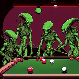 Aliens playing pool.