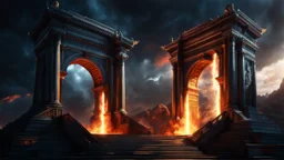 The two portals to Heaven and Hell. Good and Evil. Life and Death. fantasy concept art, exquisite realism, a masterpiece, dynamic lighting, hyperdetailed, intricately detailed, deep color, Unreal Engine, volumetric lighting , Epic cinematic brilliant stunning intricate meticulously detailed dramatic atmospheric maximal,