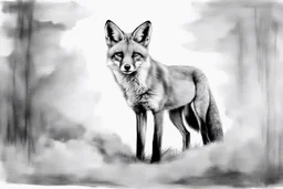 Rough outline portrait in sketchy charcoal, portrait of a fox