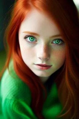 A cute girl with red hair and green eyes