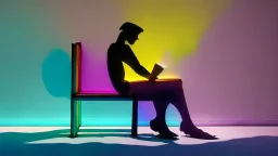 shadow made of different colors of a sitting person reading