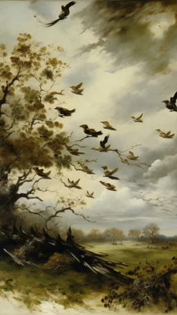 A white sky with singing birds painted by Gustave Courbet