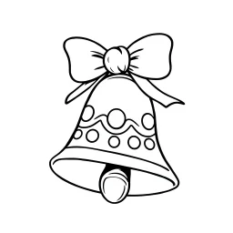 A black and white cute drawing of a Christmas bell, only outline, white background,for kids