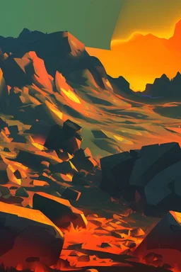 an inferno landscape with rocks cell shading