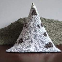 Model of the Matterhorn made of wool knitting, grey and white