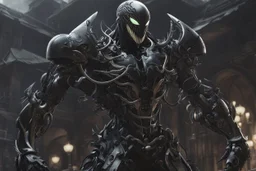 Venom machine in nier automata artstyle, halloween them, , close picture, fantasy world, intricate details, highly detailed, high details, detailed portrait, masterpiece,ultra detailed, ultra quality