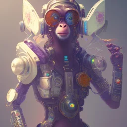 A beautiful portrait of a cute cyberpunk monkey by sandra chevrier and, greg rutkowski and wlop, purple blue color scheme, high key lighting, volumetric light, digital art, highly detailed, fine detail, intricate, ornate, complex, octane render, unreal engine, photorealistic