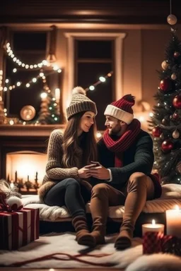 Cozy Christmas scene couple