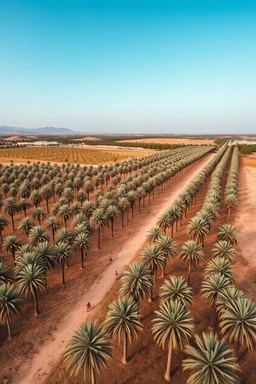 A field of date palms trees aerial view