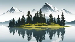 A fir forest in front of a lake,a mountain behind it, vector