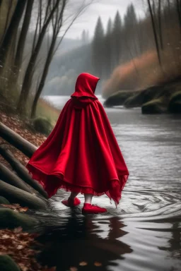 imagen del cuento de caperucita roja cuando ella se asoma al río