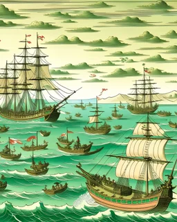 A bay with pirate ships painted by Utagawa Hiroshige