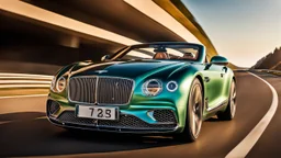 A sleek with livery (((bentley bmw))), its contours and details perfectly captured in a (((cinematic view))), zipping along a winding road under a beautiful blue fresh morning sky