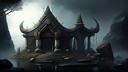 a fantasy temple in a viking style