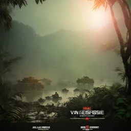 vietnam war. jungle. poster. bokeh. lens flare. warm lights. high detailed