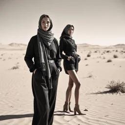 Female fashion models in the Gobi Desert.