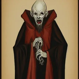 Nosferatu vampire with a beard made of tentacles as a Russian Orthodox with bat fangs